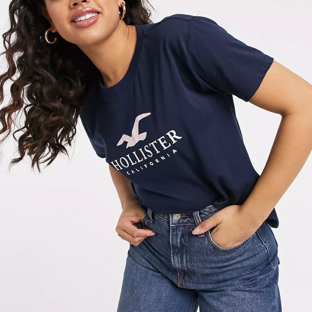Hollister dusty blue logo t-shirt